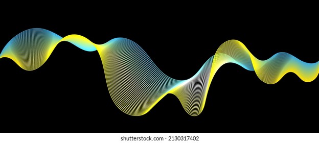 Abstract wavy line background. Blue and yellow dynamic wave 