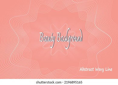 Abstract wavy line background design with tiny wavy line pattern on coral color background. Elegant vector horizontal template for wedding invite beauty spa voucher template flyer gift certificate