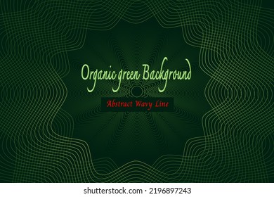 Abstract wavy line background design with light tiny wavy line pattern on deep green color background. Elegant vector horizontal template for organic green food voucher template flyer gift certificate