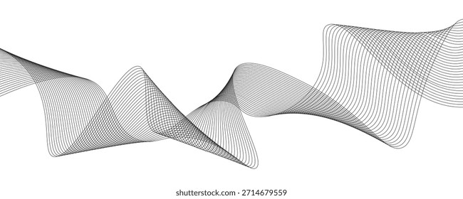 Abstract wavy line background, dynamic sound wave, wavy pattern. Dynamic sound wave. Wave Swirl, frequency sound wave, twisted curve lines with blend effect. Vector illustration