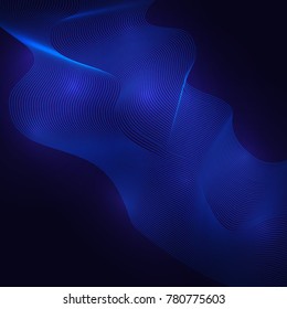 abstract wavy line background in modern style, vector illustrations.Blue glowing, artistic colored wavy lines. creative graphic design.