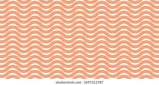 Abstraktes, wellenförmiges Design, Hintergrundbanner. Vektorgeometrisches nahtloses Randelement in Rosa und Orange. Grooves 70er-Muster