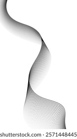 Abstract wavy line dots halftone dynamic smooth flowing gradient black white isolated on transparent background concept of technology, digital, communication, science, music vector illustration