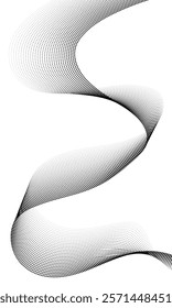 Abstract wavy line dots halftone dynamic smooth flowing gradient black white isolated on transparent background concept of technology, digital, communication, science, music vector illustration