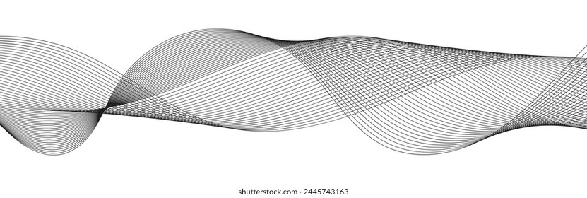 Abstract Wavy Line. Wavy line horizontal divider outline minimalist  art.Thin line wavy abstract vector background. Curve wave seamless pattern. Line art striped graphic template. 