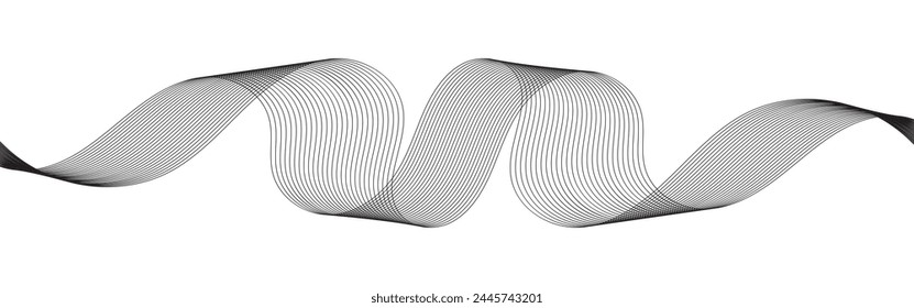 Abstract Wavy Line. Wavy line horizontal divider outline minimalist  art.Thin line wavy abstract vector background. Curve wave seamless pattern. Line art striped graphic template. 