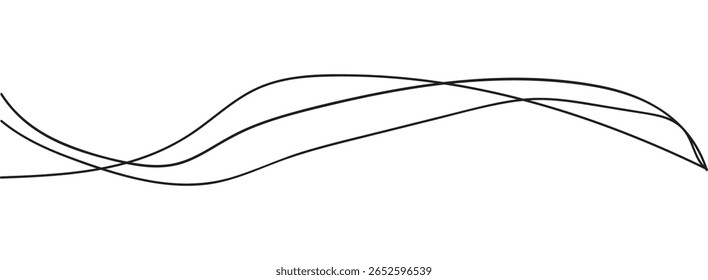 Abstract Wavy Line. Wavy line horizontal divider outline minimalist art. Thin line wavy abstract vector. Curve wave seamless pattern. Line art striped graphic template. On white background in eps 10.