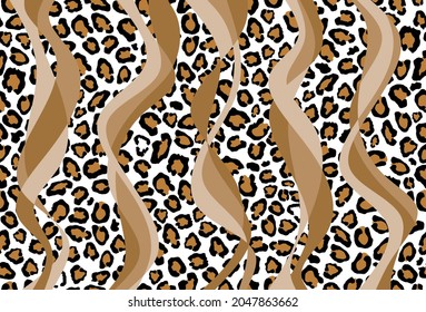 Abstract wavy line with leopard skin pattern. Vector Illustration.