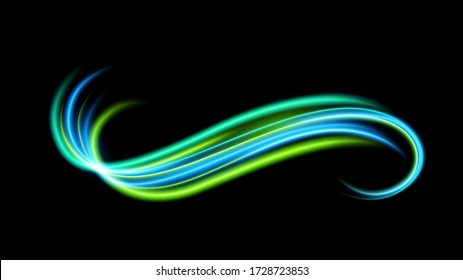 Abstract Wavy Line of light with a Black Background, isolated and easy to edit. Vector Illustration