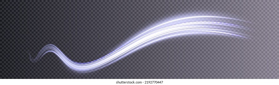 Abstract wavy line of light on a transparent background. Energy flow of light. Vector