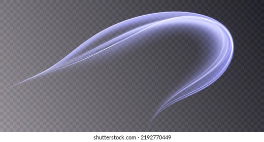 Abstract wavy line of light on a transparent background. Energy flow of light. Vector