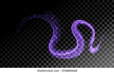 Resumen de la línea ondulada de luz con un fondo transparente. Polvo brillante de luces. Concepto gráfico para su diseño.