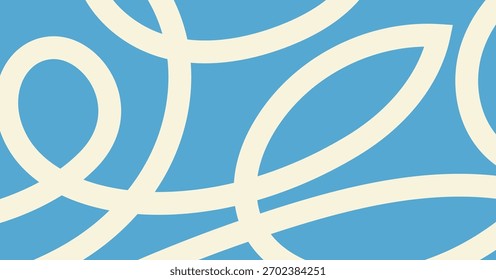 Abstract wavy line pattern in 70s retro style, flowing wave ribbon in blue color