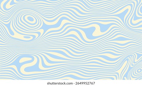 Abstract wavy line pattern in cream and light blue tones. The fluid, hypnotic contours mimic topographic or psychedelic forms. Ideal for modern backgrounds, posters, or creative event designs.