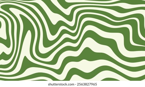 Abstract wavy line pattern in green and beige tones