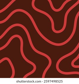 Abstract wavy line pattern with red curved lines on a dark brown background. Modern and stylish design, suitable for backgrounds, textiles, and digital art. Vector illustration