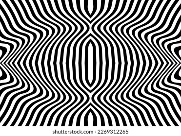 Abstract wavy line pattern. Seamless geometric background with curve or distorted lines. Black and white optical illusion. Vector illustration.