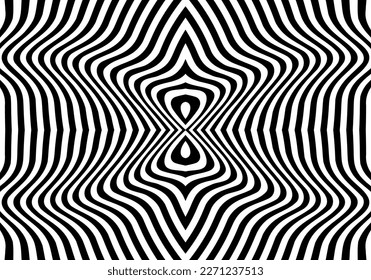 Patrón de línea ondulada abstracta. Fondo geométrico sin soldadura con curvas o líneas distorsionadas. Ilusión óptica en blanco y negro. Ilustración vectorial.