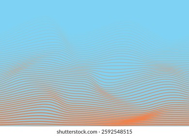 Abstract wavy line pattern in vibrant orange on a deep blue background. Modern, dynamic, and eye-catching, perfect for digital art, motion graphics, technology, and futuristic designs.