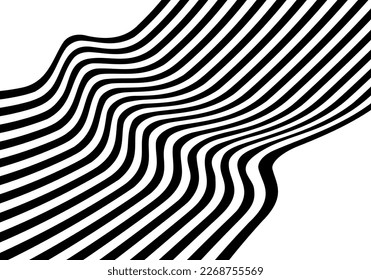 Abstract wavy line pattern. Wave, liquid shape background. Optical art design. Modern geometric illusion with curve or distorted lines. Brochure, cover or banner template. Vector illustration.