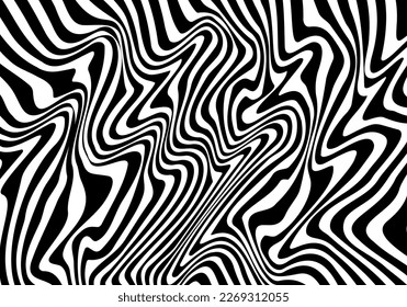 Abstract wavy line pattern. Wave background. Optical art design. Modern black and white geometric illusion with curve or distorted lines. Vector illustration.