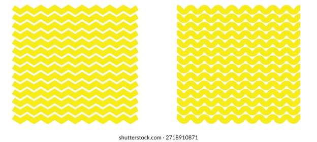 Padrão abstrato de linha ondulada em amarelo e branco para fundos de design modernos.  Conjunto de linhas onduladas em ziguezague. As linhas de cor amarelas ziguezague chevron lindo padrão geométrico fundo.