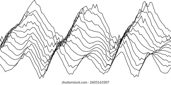 Abstract wavy line patterns creating dynamic flow in black and white design.