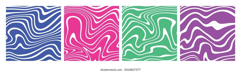 Abstract wavy line patterns in vibrant blue, pink, green, and purple colors, perfect for creative designs and modern backgrounds