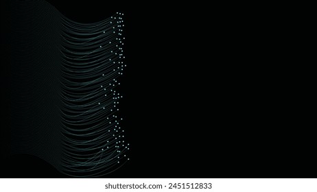 Abstract wavy line twisted data flowing dark background.