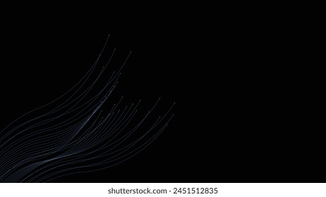 Abstract wavy line twisted data flowing dark background.
