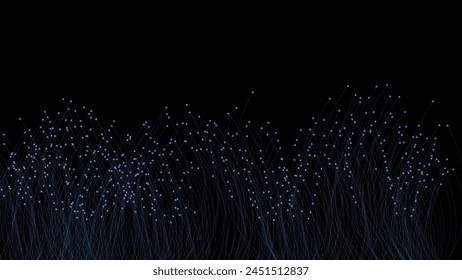 Abstract wavy line twisted data flowing dark background.