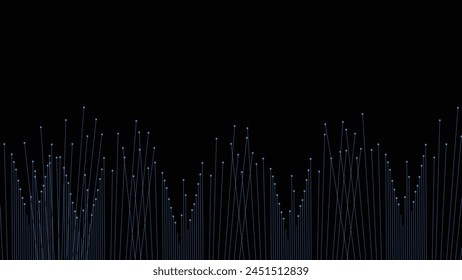 Abstract wavy line twisted data flowing dark background.