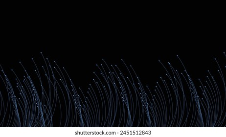Abstract wavy line twisted data flowing dark background.