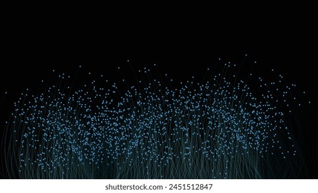 Abstract wavy line twisted data flowing dark background.