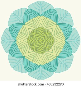 Abstract wavy line vector symmetry ornament. Round pattern, mandala.