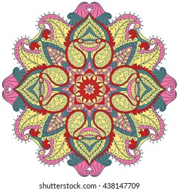 Abstract wavy line vector symmetry ornament. Round pattern, mandala.