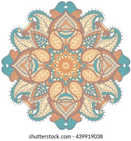 Abstract wavy line vector symmetry ornament. Round pattern, mandala.