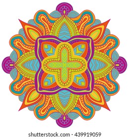 Abstract wavy line vector symmetry ornament. Round pattern, mandala.