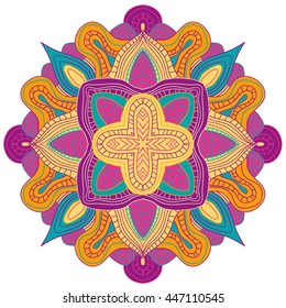 Abstract wavy line vector symmetry ornament. Round pattern, mandala.