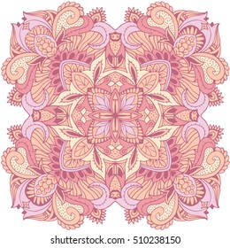 Abstract wavy line vector symmetry ornament. Round pattern, mandala.