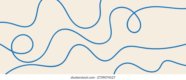Abstract wavy linear background. Vector illustration of outline random chaotic lines. Creative background with quirky waves