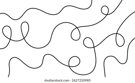 Abstract wavy linear. curve lines. spiral lines. black wire cable of usb and adapter. squiggle curly lines. decorative design element
