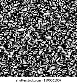Abstract wavy lines background. Curly hairy stripes seamless vector pattern