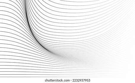 Abstract wavy lines background. Minimal monochrome stripe texture. Trendy grey lines pattern background. Vector, 2023