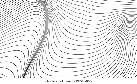 Abstract wavy lines background. Minimal monochrome stripe texture. Trendy grey lines pattern background. Vector, 2023