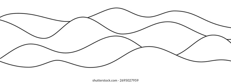 Abstract wavy lines background. Minimalistic overlapping flow pattern with smooth sinusoidal shapes. Abstract concept for rhythm, motion, soundwaves, mountain silhouette. Vector illustration.