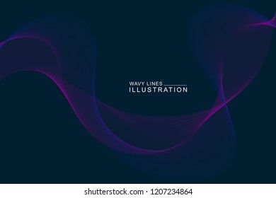 Abstract wavy lines background. Smoke waves design element. Isolated in dark color.