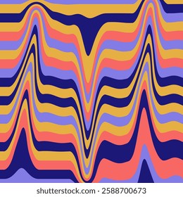 Abstract wavy lines background. Trendy psychedelic retro style background. Waves, swirls and swirls pattern. Vector illustration