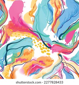 Abstract wavy lines. Beautiful seamless watercolored texture. Endless pattern in bright spring style. Flowing waves abstraction. Modern background for web site business graphics.