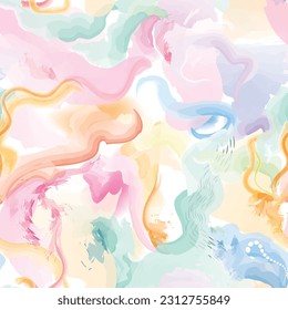 Abstract wavy lines. Beautiful seamless watercolored texture. Endless pattern in bright spring style. Flowing waves abstraction. Modern background for web site business graphics.